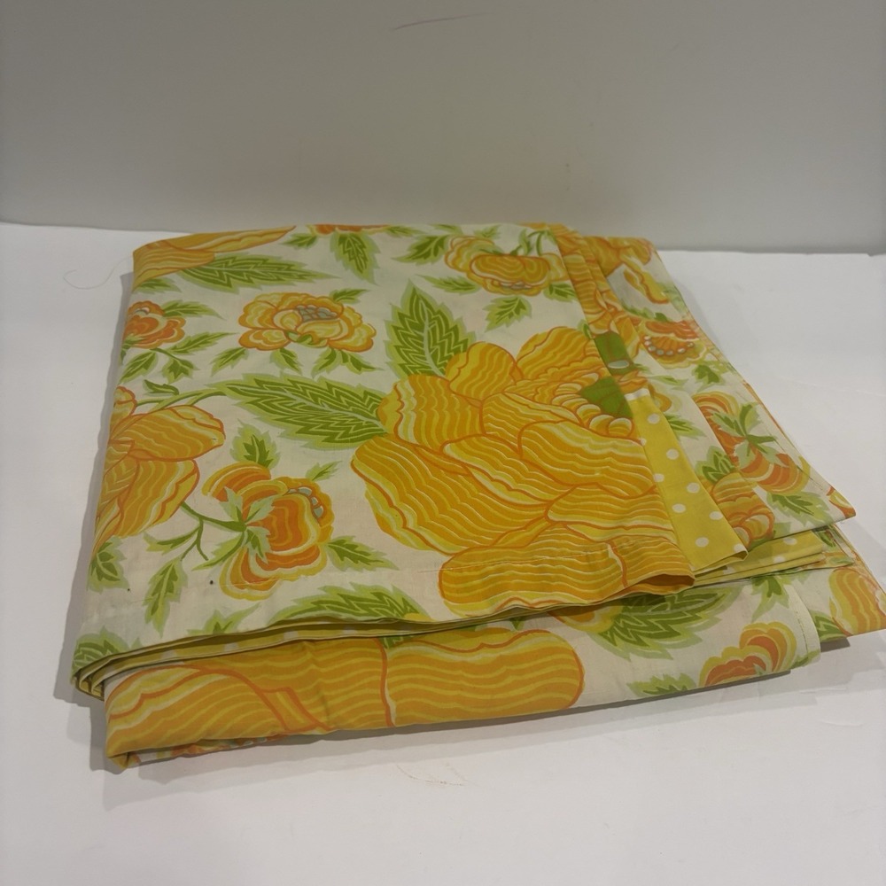 VTG 1960 1970s Fieldcrest Perfection King Flat Sheet Orange Yellow Green MCM USA